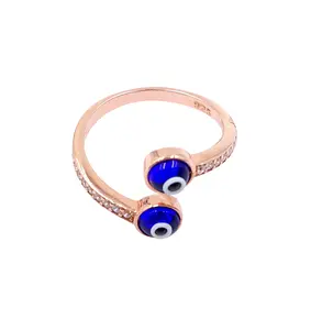 Evil Eye Nazar Ring, 925 Sterling Silver  Gold Plate Handmade  Evil Eye Ring, Adjustable Blue Evil Eye Amulet Ring, Nazar Ring,