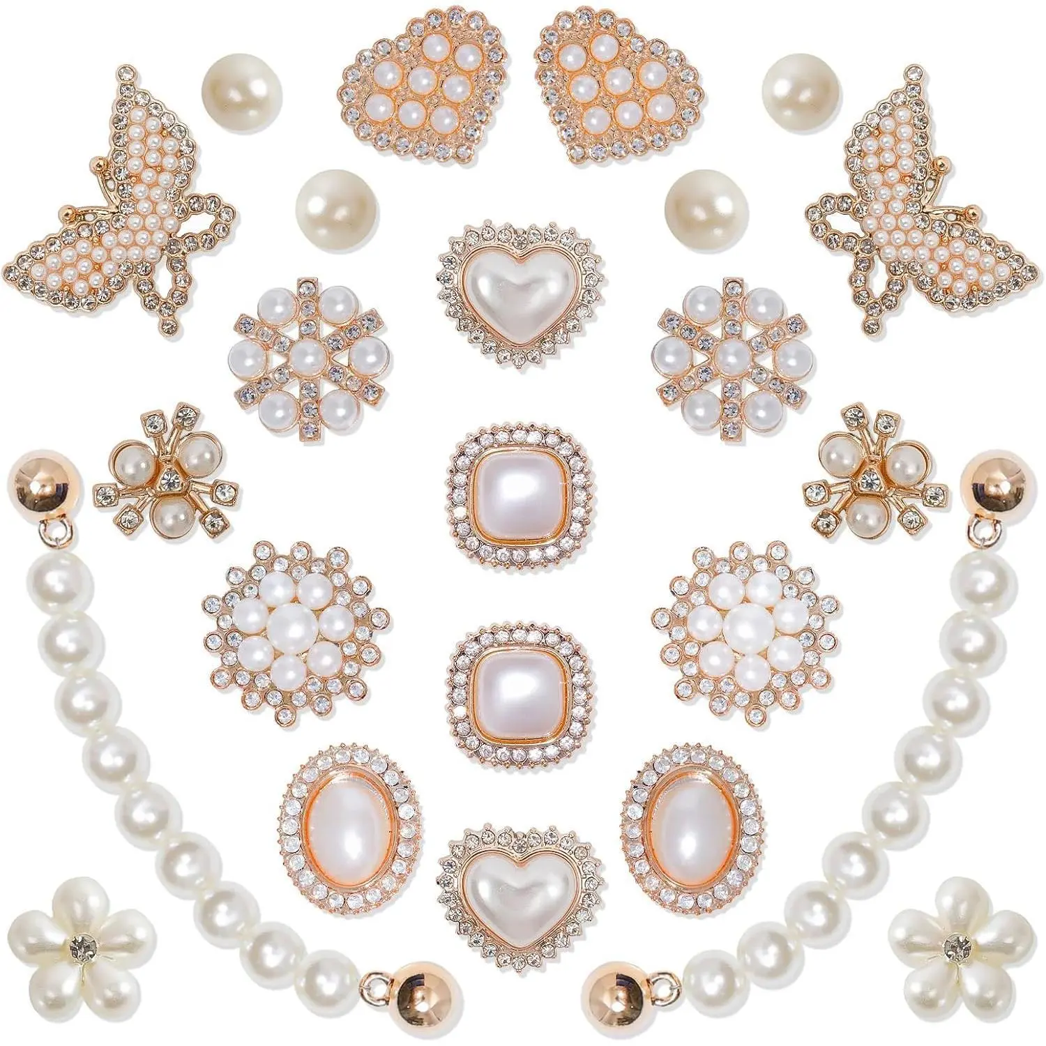 Shoe Charms Chain Accessories for Women Pearl Flower DIY Shoe Decoration Charms Shining Shoes Charm Bling Cute Decor for Party Birthday Favor Gift