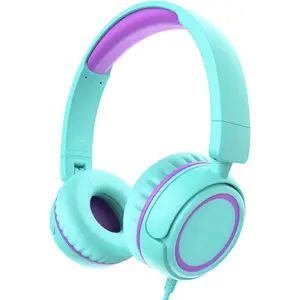 L-HPS011  V1 Kids Headphones, Wired Stereo Foldable Tangle-Free 3.5mm Adjustable On-Ear Headphones for Kids for School/Toddlers/Childrens/Teens/Boys/Girls/Ipad/Tablet/Kindle/Phones/Travel/Plane (Green) Audio Cord