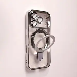 Electroplated transparent metal pivot bracket shockproof phone case Cover suitable for iPhone 17 ProMax 17Air 16 15 14 13 12 11 Pro Max 14 15 16 Plus with lens protection ultra-thin phone case phone accessories protective shell