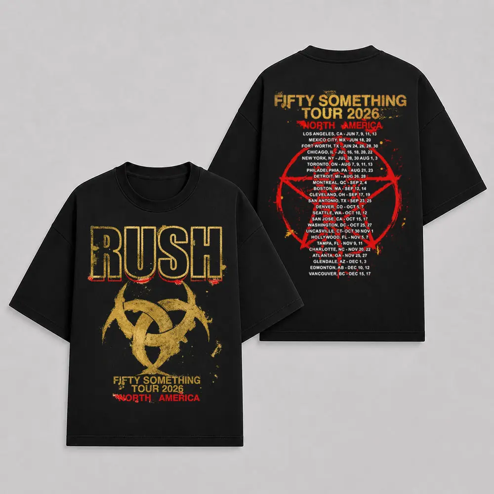 Rush Fifty Something Tour 2026 Vintage T-Shirt Graphic Tee Double Sided Concert Merch North America Tour Dates Pentagram Design Streetwear Unisex Rock Fan Gift Summer Outfit