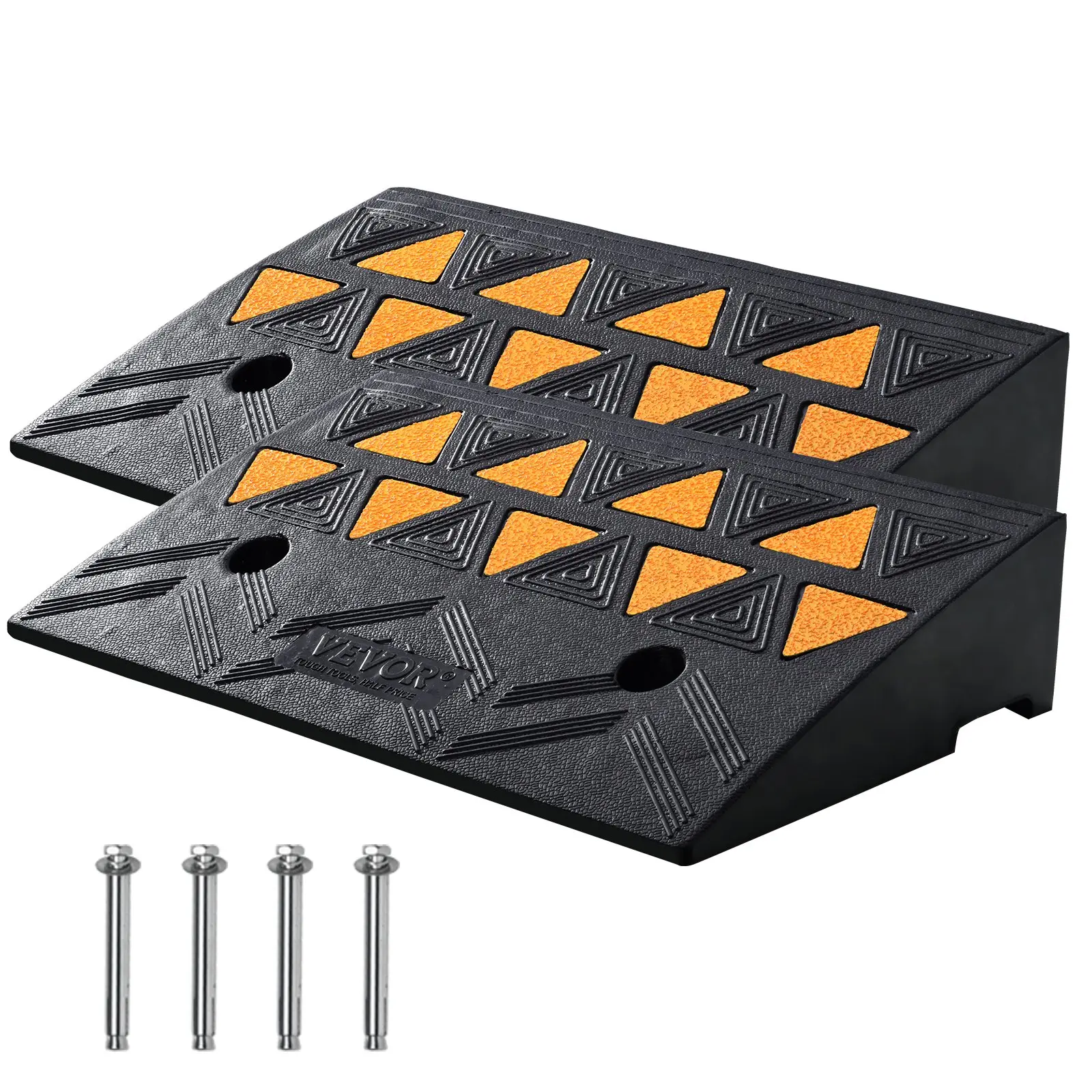 【DealsForYouDays】VEVOR Rubber Curb Ramp 2 Pack, 4.3" Rise Height Heavy-Duty 33069 lbs/15 T Capacity Threshold Ramps, Driveway Ramps with Stable Grid Structure for Cars, Wheelchairs, Bikes, Motorcycles Autos
