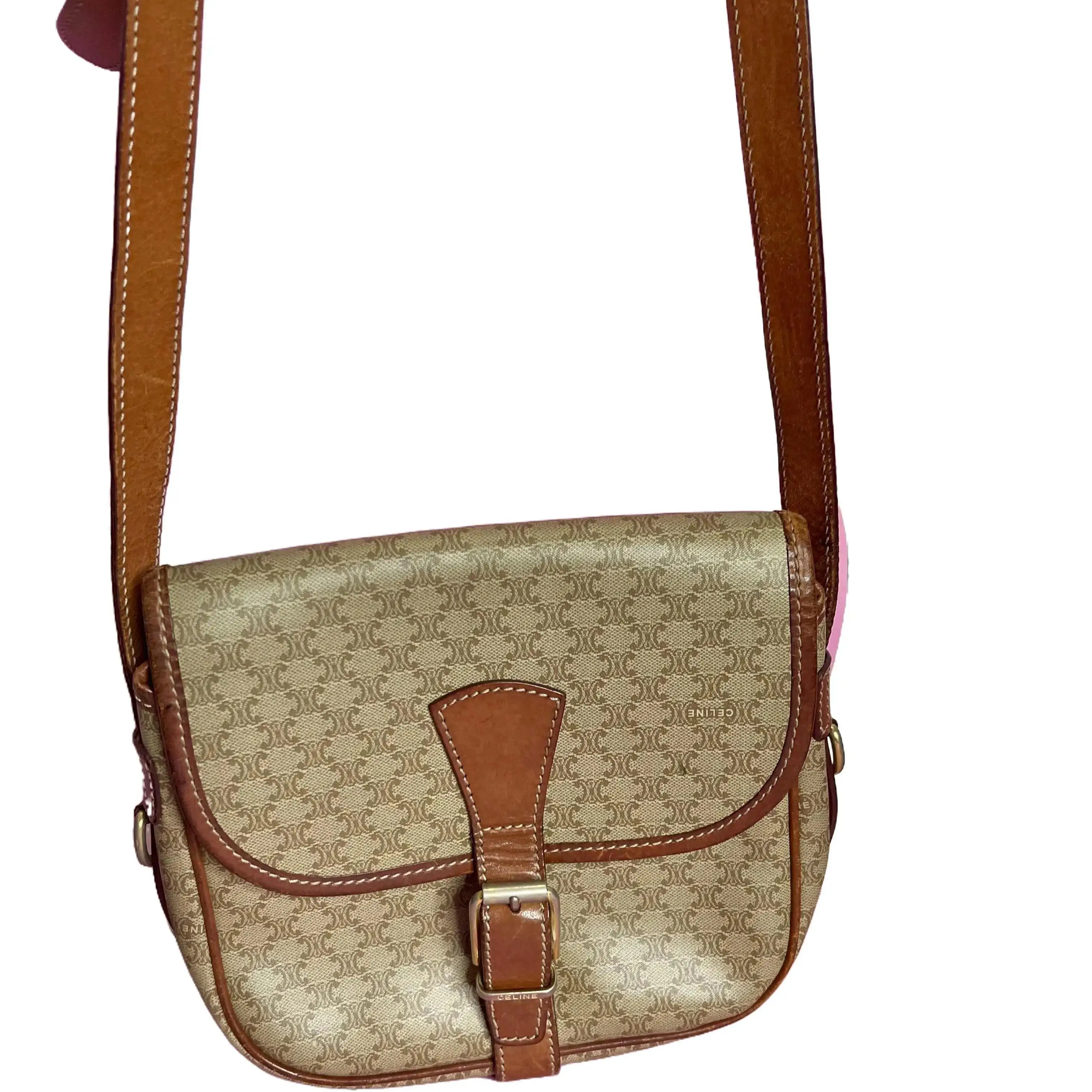 Pre-owned Celine Canvas Shoulder Bags Macadam Shoulder Bag for Women Beige Brown PVC Leather, Durable Material