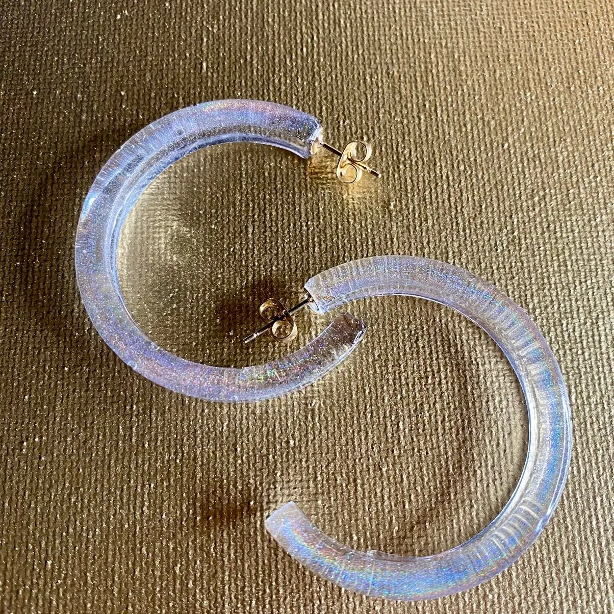 Clear Iridescent Handmade Hoop Earrings