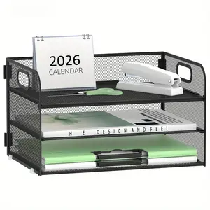 3-Tier Paper Organizer with Handle, Mesh Desk Organizer Letter Tray, Paper Tray Organizer File Organizer for A4 File Folder