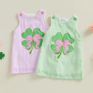 Babamoon Kids Toddler Baby Girls St. Patrick's Day Dress Clover Embroidery Sleeveless Round Neck Summer Party Dress 6M-4Y