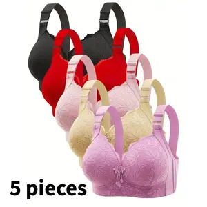 5-Pack Adjustable Women's Push-Up Bra Floral Lace Pattern Nylon Elastane Blend Machine Washable Mixed Comfort Basic Simple Fashion Everyday - Womenswear