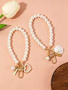 Creative Pearl Heart Bracelet Keychain Pendant, Shell Charm Jewelry Accessory, Phone Bag Decoration, Unique Gift Idea