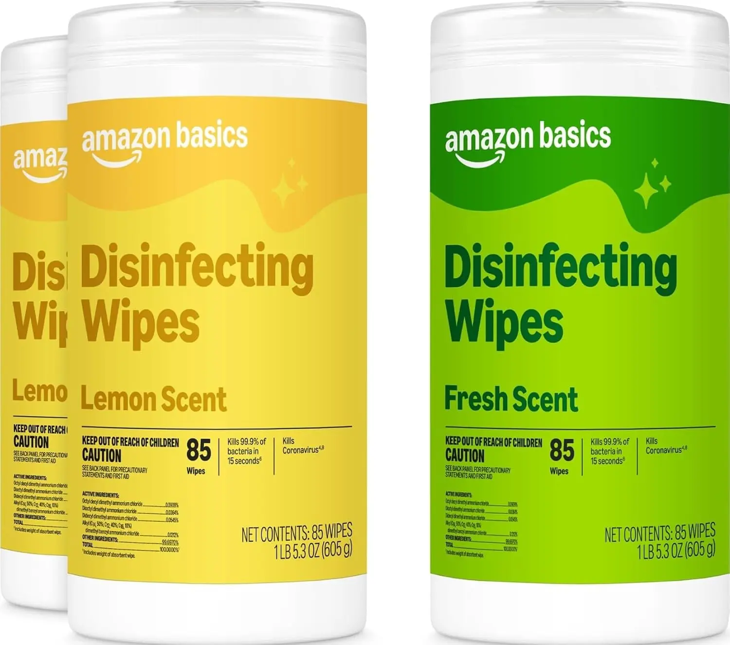 Amazon Basics Disinfecting Wipes, Lemon & Fresh Scent, Sanitizes, Cleans, Disinfects & Deodorizes, 255 Count (3 Packs of 85), Packaging May Vary