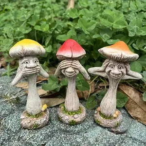 Set of 3 Fantasy Mushroom Figurines, Resin Garden Decorations for Patio Yard Lawn Porch, Unique Home Gift Indoor Outdoor Use, Exterior Decorative Statues