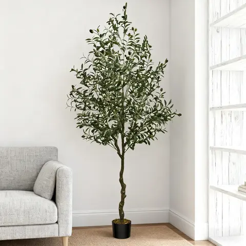 6ft Adjustable Faux Silk Olive Artificial Tree - Natural Bark Trunk, Lifelike Fruit, Removable Middle Section, Adjustable Branches, Potted Indoor Plant for Home Decor, Wardrobe, Garage, Plant Accessories Compatible, Housewarming Gift Ornament