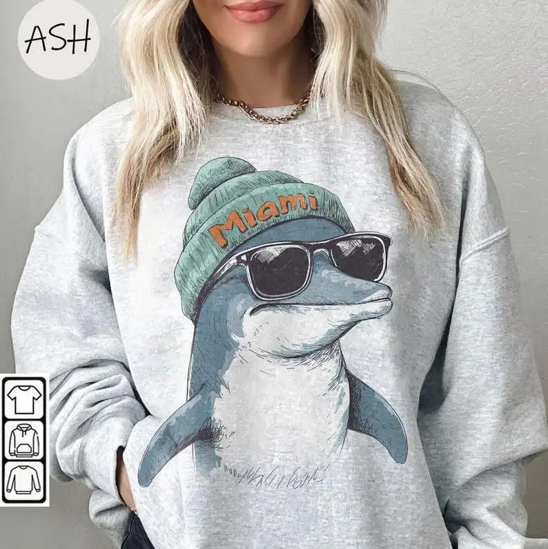 Vintage 90s Retro Style Miami Football Dolphin Sweatshirt - Hoodie - Tshirt, Retro Miami Football Sweatshirt, Miami Dolphin Football Tee