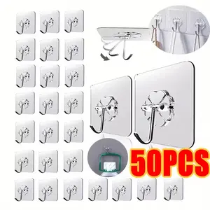 50-Piece Practical Hooks Set, Self-Adhesive Waterproof Transparent Hooks, Wall Hook, Storage Hooks, Ideal for Bathroom Kitchen Outdoor Use, Durable & Versatile Hanging Solution, Hangable