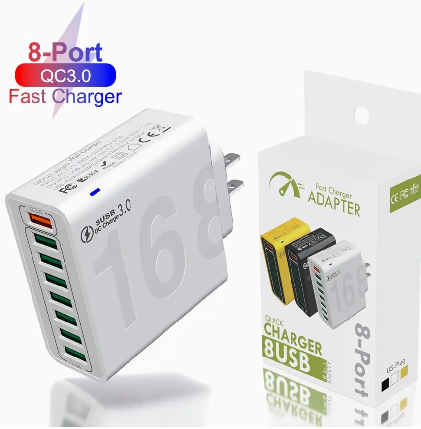 8-Port Smart USB-C & USB-A Fast Charging Hub for Phones & Tablets, 8-Port Fast Charging USB Hub (4 USB-C + 4 USB-A) Portable Smart Charger for Multiple Devices Smart Charger