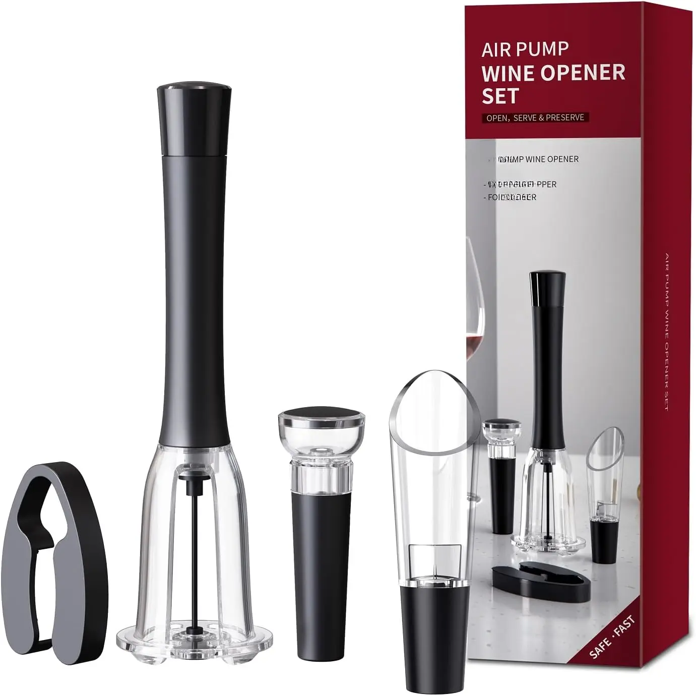 Bottle Opener,  Bottle Openers Set 4 count, Non-electric  opener-Air  Pump Corkscrew with Stainless Steel , Aerator & Vacuum Stopper Kit,   for  Lovers