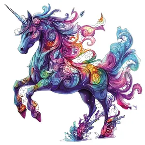 Unicorn Wooden Jigsaw Puzzle, Unique Shape Adult Brain Teaser Game, Christmas Gift Idea, Family Game Night Decorative Item