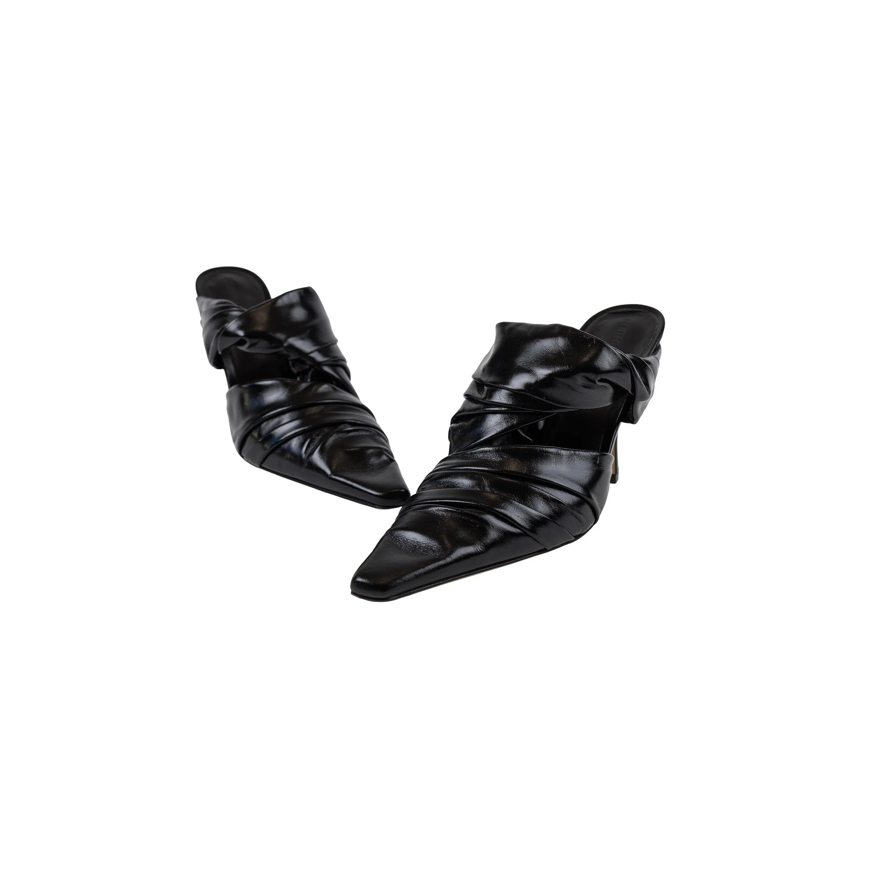 Bottega Veneta Black Patent Leather Twisted Wrap Mule Size 39