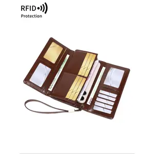 New Rfid Anti-Theft Large Capacity Women's Wallet, Rfid Blocking Wallets, Durable Wallet, Trifold Wallets, Vintage Multi-Functional Trifold Long Wallet with Card Slots ID Window Phone Slot