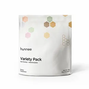 HUNNEE Variety Pack | Raw Honey + Electrolytes Dietary Supplement | Gluten-Free, Nut-Free, Non-GMO, Plant-Based | 21g (0.74 oz) per sachet
