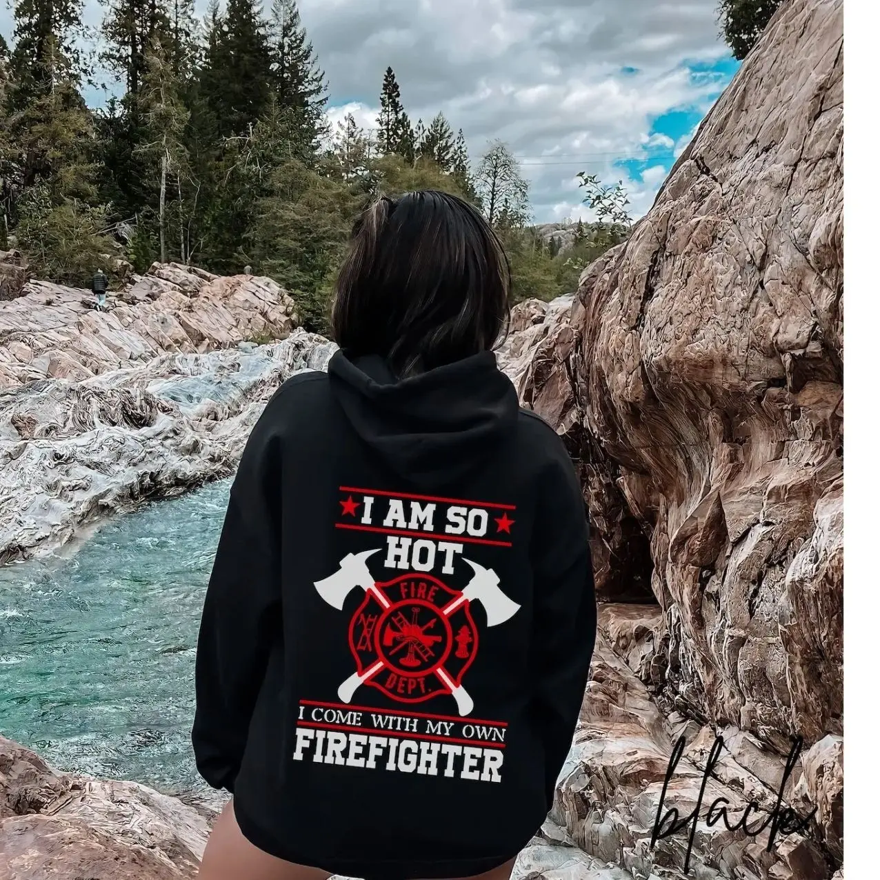 Firefighter Wife Hoodie 2 Sided, Walk The Line Hoodie, Fire Flag, Fireman Girlfriend, Fashion For All Genders