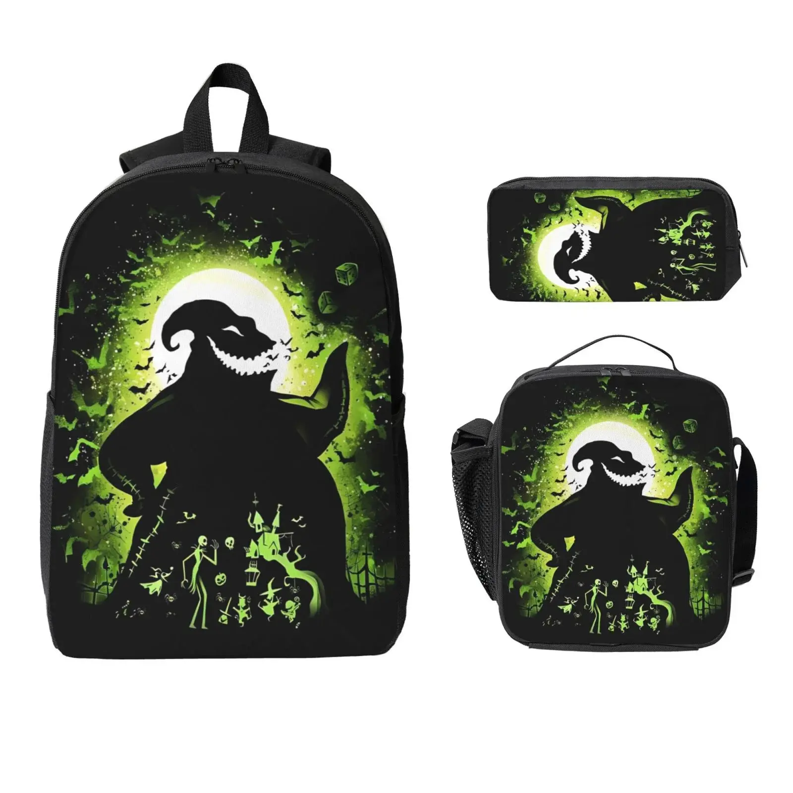 3 Piece High Capacity Bookbag Oogie Cartoon Boogie Backpack Set Travel Knapsack with Lunch Box Pencil Case