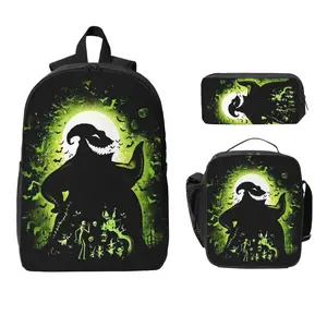 3 Piece High Capacity Bookbag Oogie Cartoon Boogie Backpack Set Travel Knapsack with Lunch Box Pencil Case
