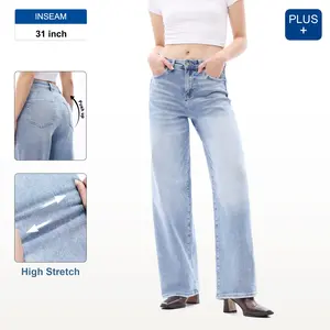 ONESO PLUS SIZE High Rise Relaxed Straight  Wide Leg Denim Jeans for Women - Comfortable Fit & Style Womenswear Bottom Casual Everyday Overall Fabric Trouser Streetwear Pants Cotton