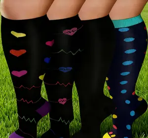 4 Pairs Plus Size Compression Socks for Women & Men, 20-30mmHg, Wide Calf Support for Running, Circulation, and Daily Comfor