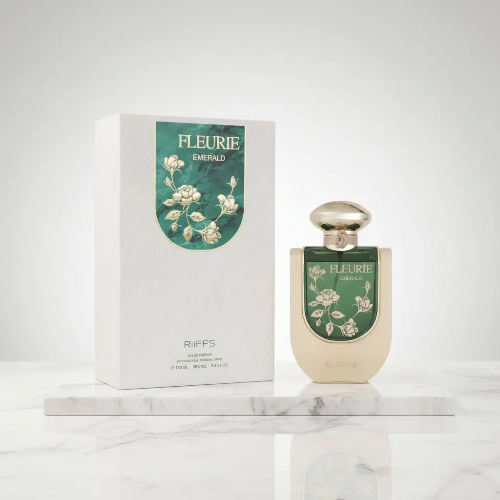 RIIFFS Fluerie Emerald Green Extrait de Parfum Spray - 3.4 fl oz (3-3.9 fl oz), Citrus Aromatic Oriental Fragrance with Lemon, Orange-Scented, Spiced, Fruit-Based Aromatic Unisex Beauty Perfume with Vanilla Base, Aromatic Unisex Fragrance