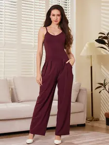 Elegant high waist pleated long dress pant for women flattering and elongated leg appearance Womenswear Chic Overalls Slim Style Suits Tie Front Jumpsuit Fitted Minimalist Basic Sleeveless