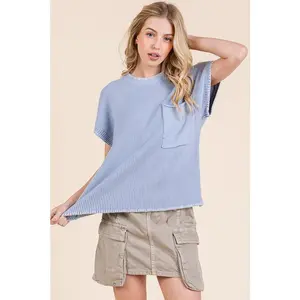 Lime 'N' Chili Solid Cap Sleeve Stitch Edge Knit Sweater