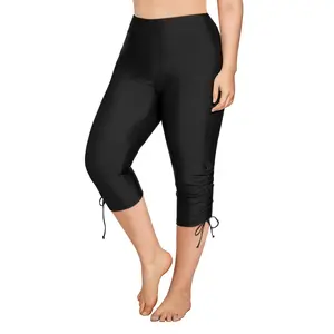 Holipick Womens Plus Size Swim Capris High Waisted Swim Pants Drawstring UPF50+ Long Swim Shorts