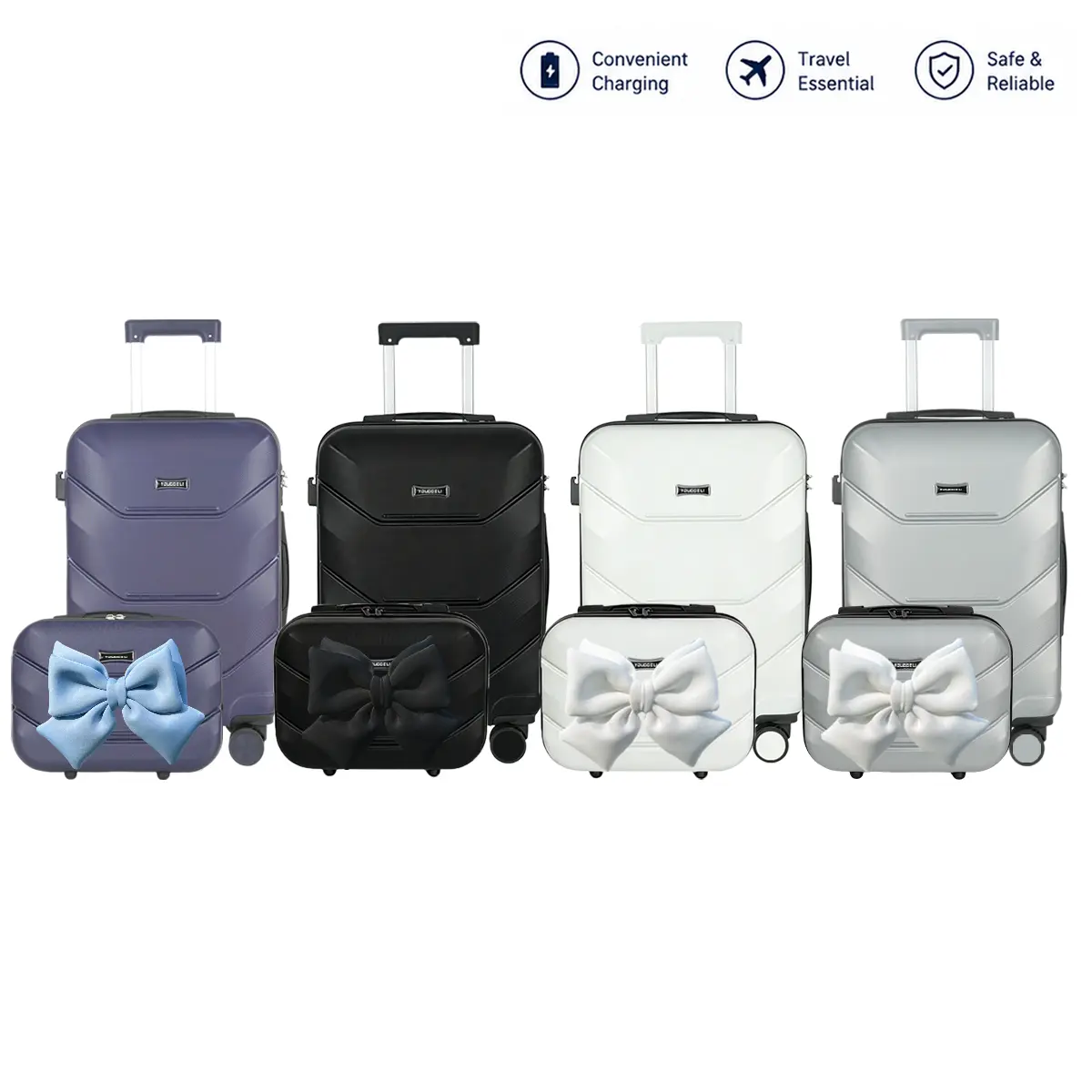 PC Hard Shell 2-Piece Carry-On Set (13" & 20") – Lightweight with USB Port, Cup Holder, Hook, TSA Lock, Spinner Wheels & Phone Holder. Carry-On Size, Perfect Father's Day Gift.