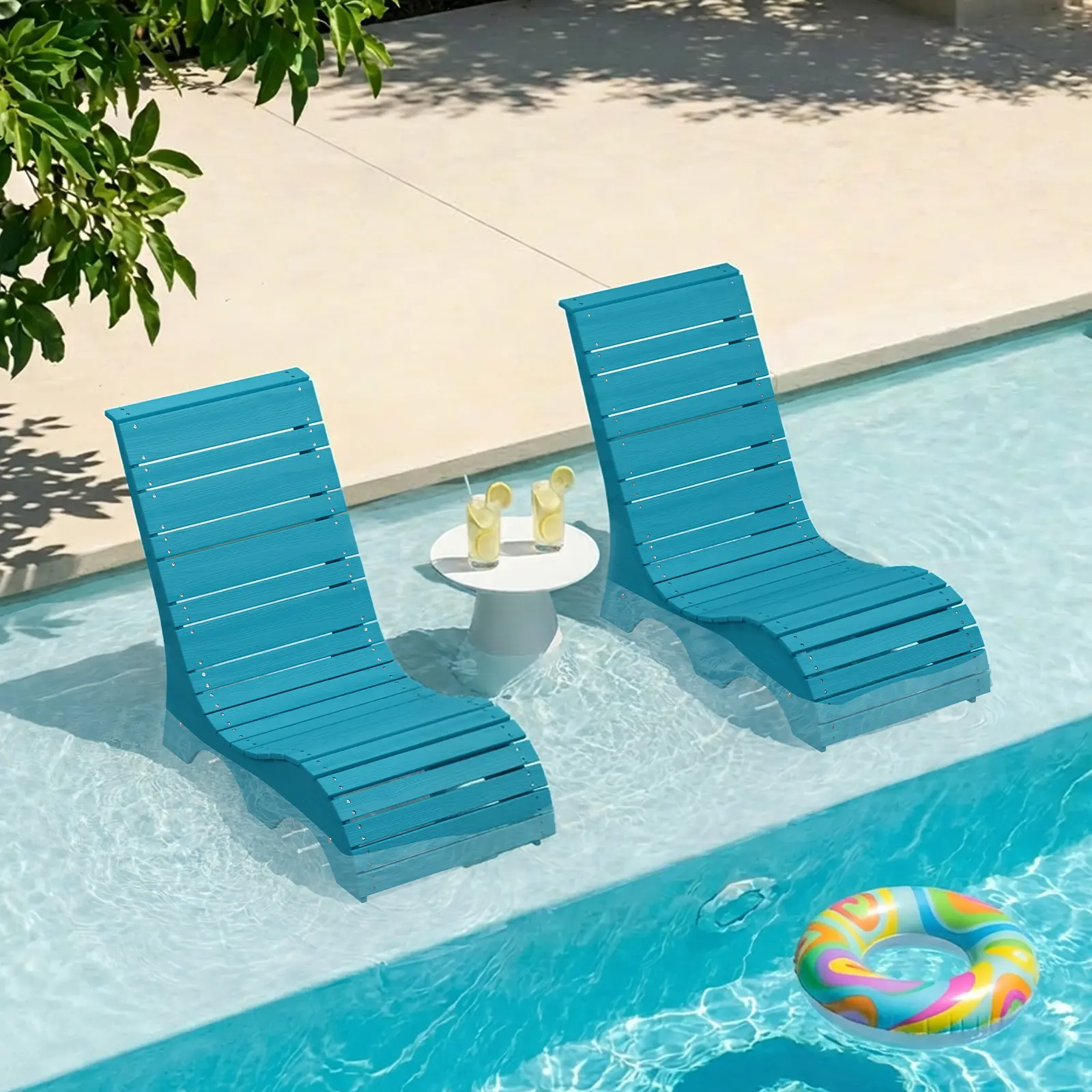 Pool Lounge Chairs Set of 2 for Baja Shelf, Ergonomic S-Contour Pool Lounger for Ultimate Comfort, HDPS Non-Absorbent Material Pool Chairs with Unique M-Shape Base Anti-Float for Patio (White)