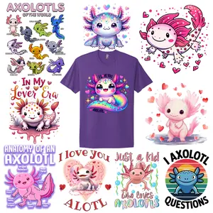 AXOLOTL Valentines Gang Sheet 10 Premium Quality DTF Heat Transfer Prints DIY 24x62"