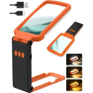 15X Magnifying Glass with Light and Stand, Rechargeable Folding Handheld Real Glass Magnifier, 3 Color Modes Dimmable Lighted Page Magnifier for Reading Small Prints, Seniors with Macular Degeneration