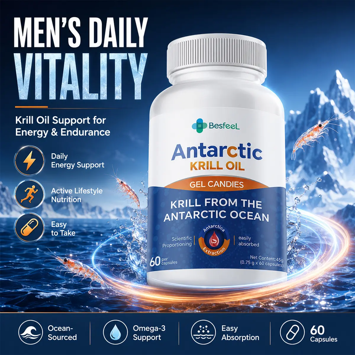Antarctic Krill Oil Supplement: Replenish protein after exercise and unlock your athletic potential.