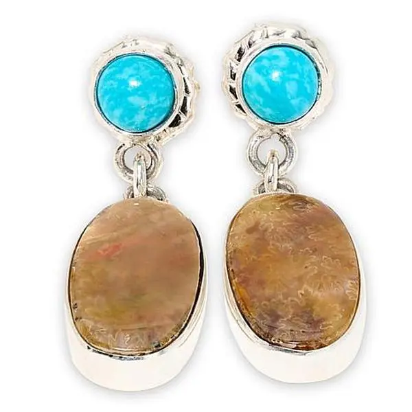 Mine Finds by Jay King Ammonite Fossil and Kingman Turquoise Drop Earrings