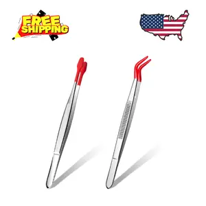2 Piece Tweezers with Rubber Tips Set, Straight Tip PVC-Coated Precision Tweezers