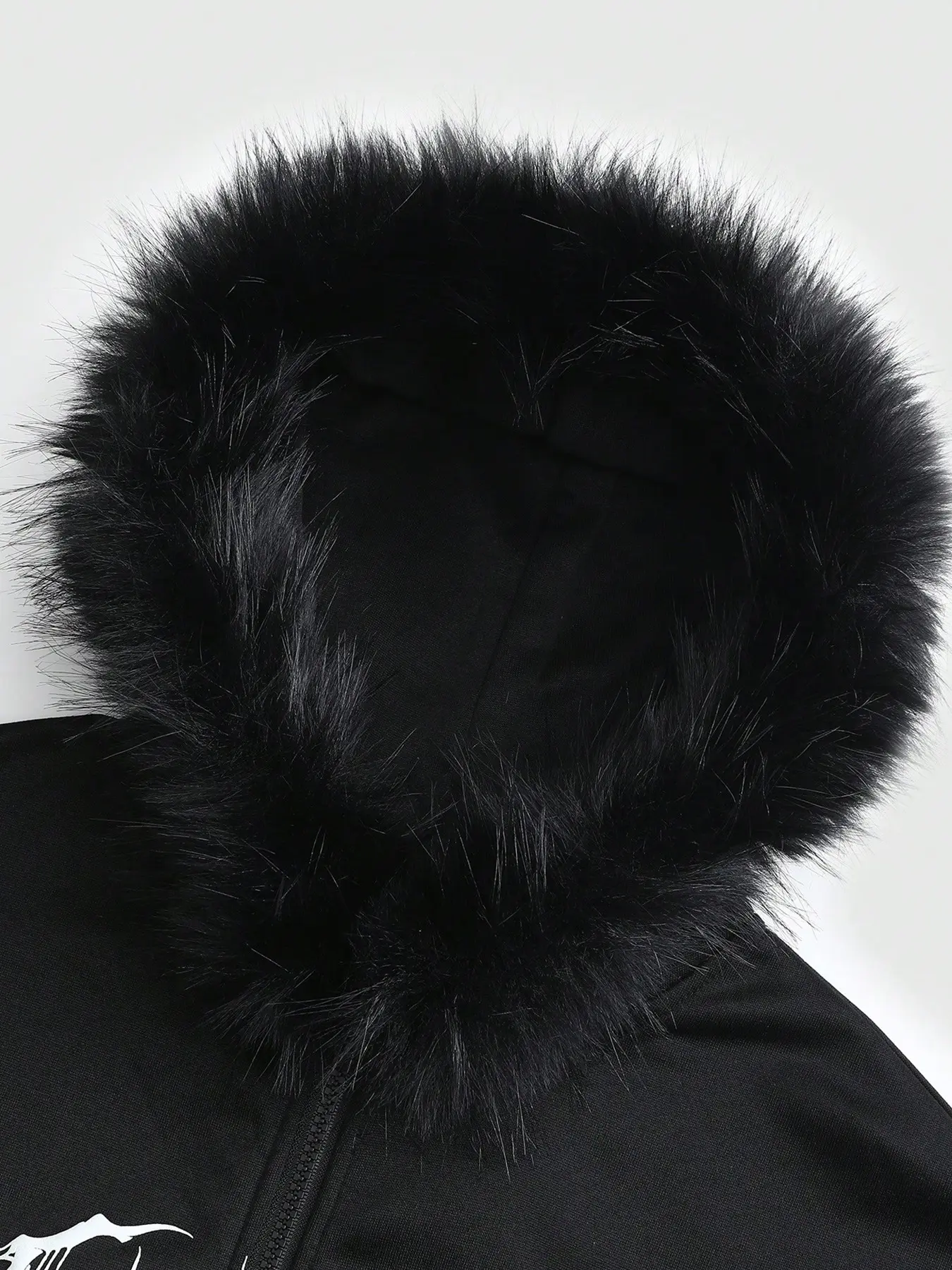 Y2K Cyber Grunge Full Zip Hoodie with Red Furry Hood | Gothic