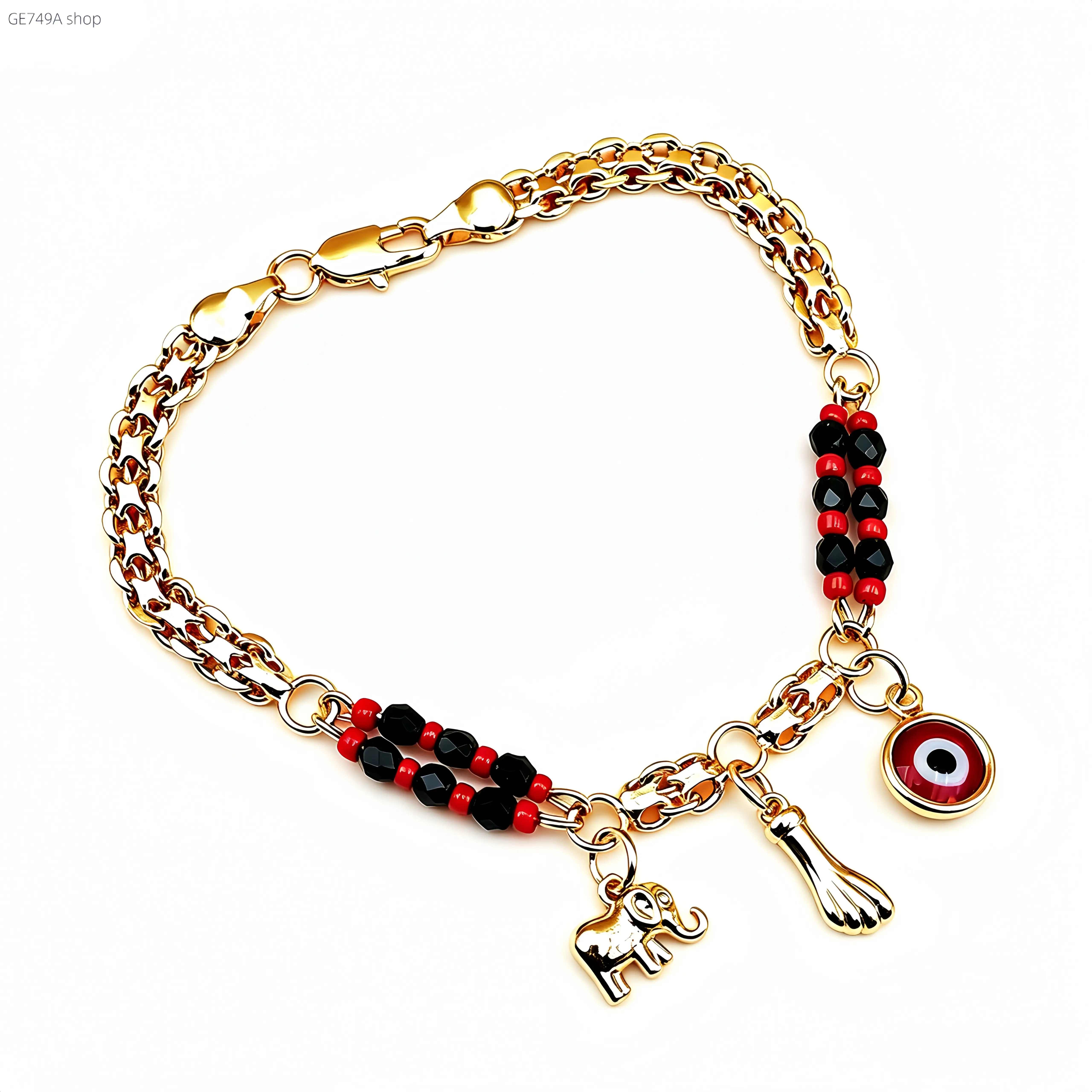 Wear Your Luck: Handmade Evil Eye & Elephant Bracelet - 7.5" Adjustable Plated Protection Jewelry for Women & Men, Stylish Accessory for Daily Wear & Meaningful Gift
