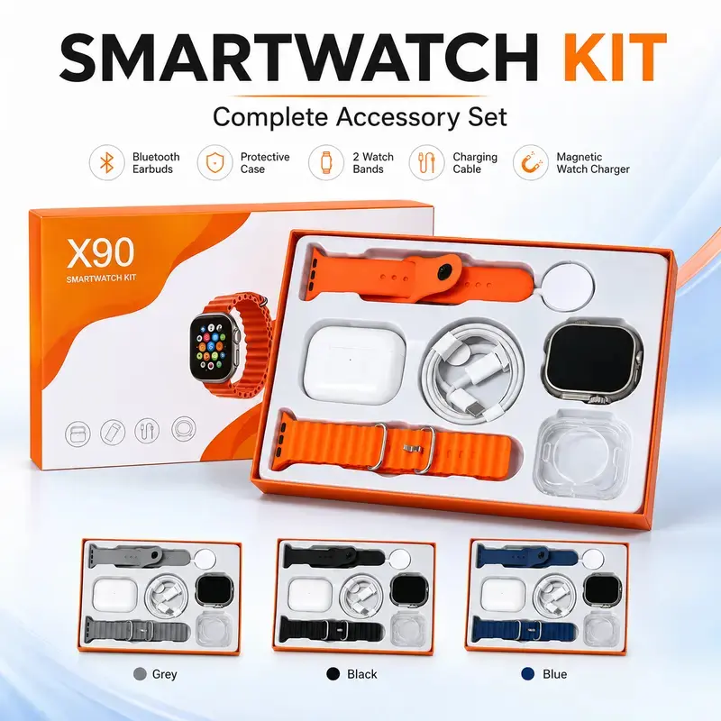Smart Watch & Bluetooth Headphones Bundle with Type-C Cable, Wireless Audio Support, Fitness Tracker for Sports, Work & Travel, Portable Tech Gift Set for Android and iPhone Users