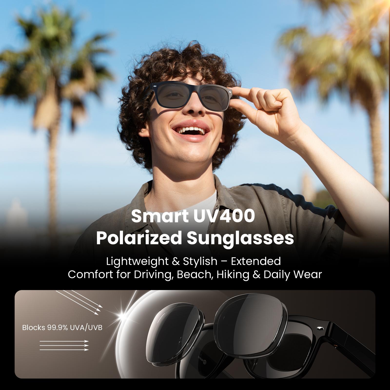 WeariQ Smart Audio Glasses:Blue Light Blocking+PolarizedLenses, Al Bluetooth Translation (Support Google/ChatGPT), HD Calling&10H Music, Built-in Mic/Speakers, Wireless Wearable,For Sports&Travel,Digital Eye StrainRelief,Driving,Work,Valentine's Day Gifts
