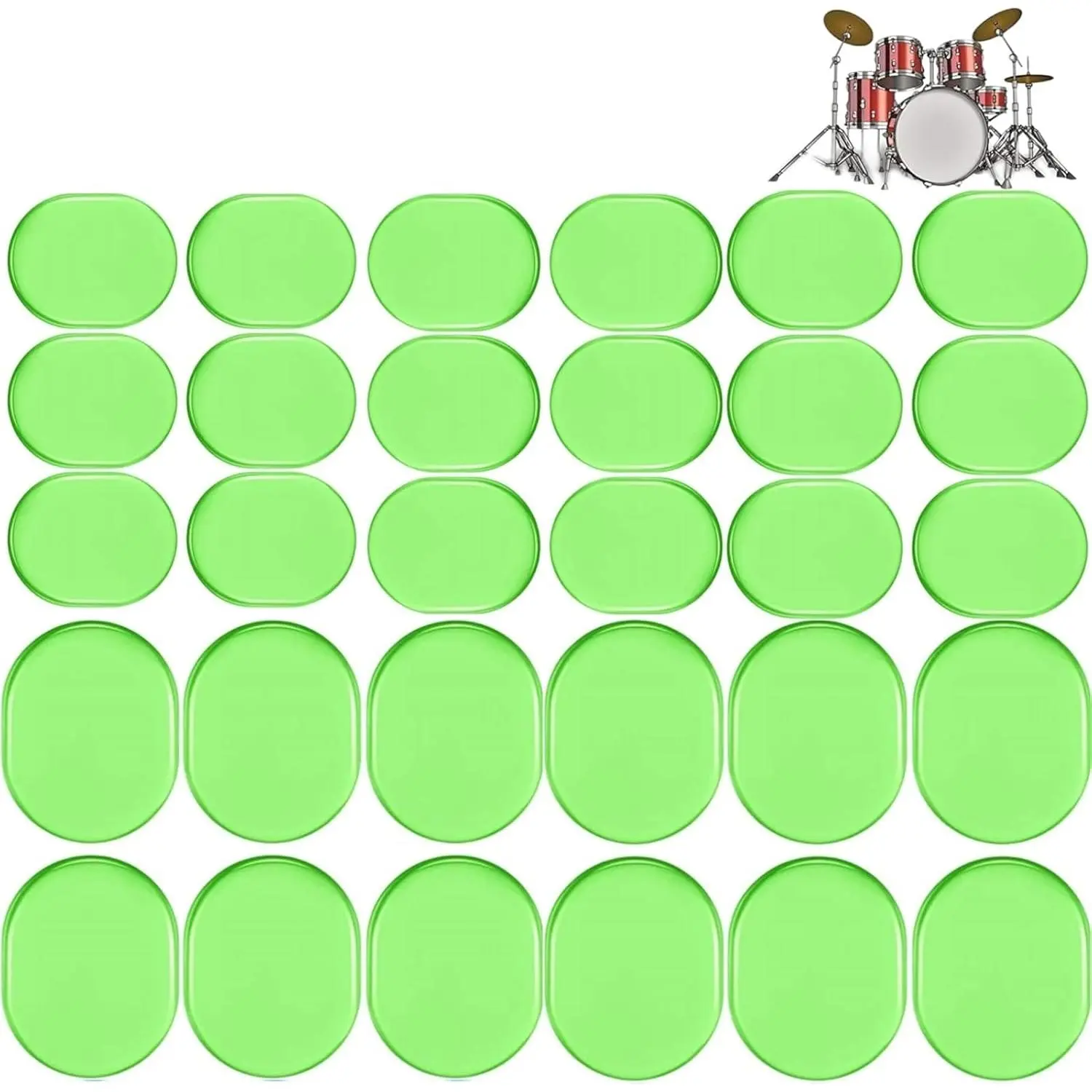 30 count Drum Dampeners Gel Pads Multicolored Soft Quality  Damper Pads Drum Silencers Mute Pads for Drums Cymbals Tone Control (Green 30 count)