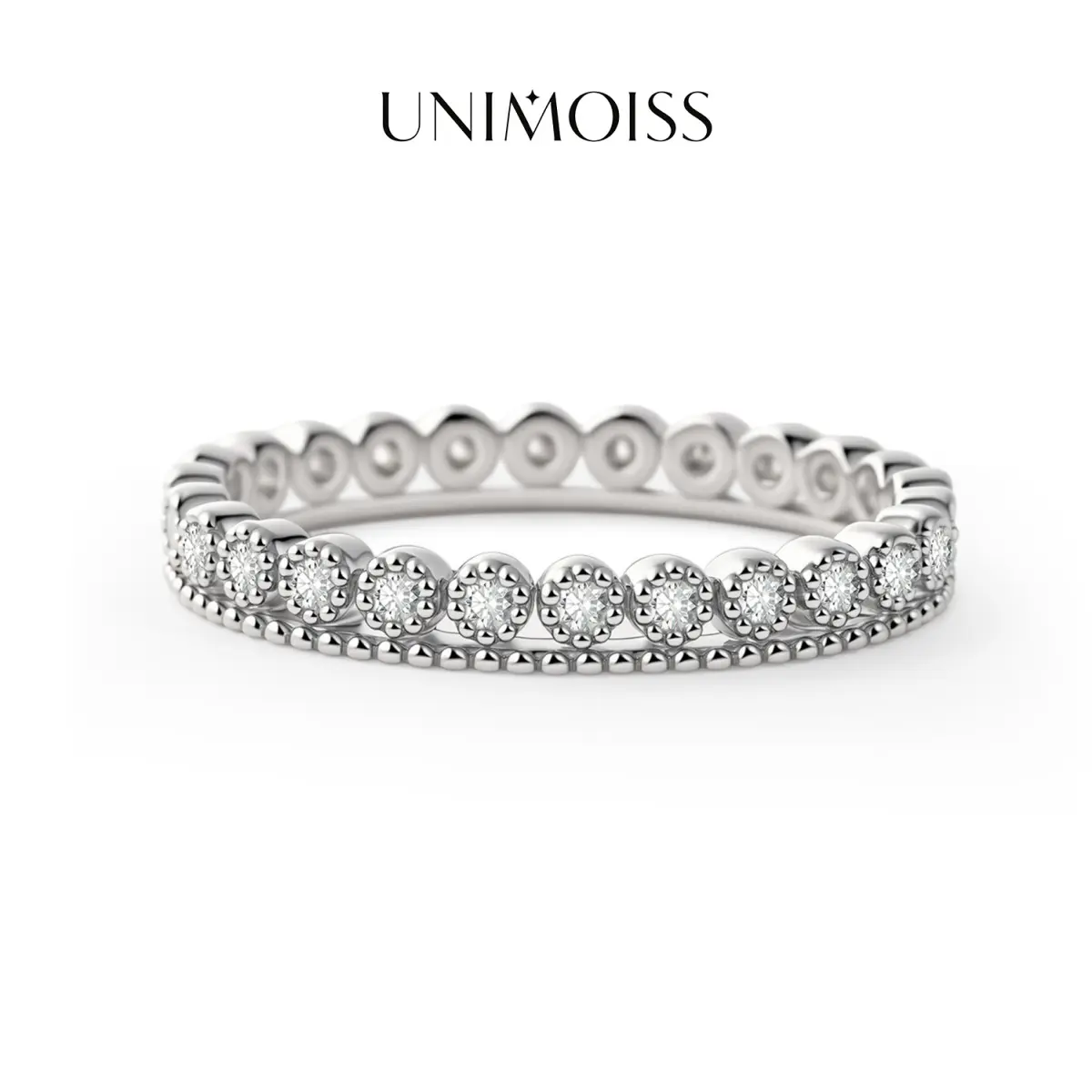 UniMoiss Eternity Love Band Ring Silver-Plated Round Cut VVS Moissanite Ring Jewelry Perfect Birthday Engagement Wedding Anniversary Christmas Valentine's Day Gift