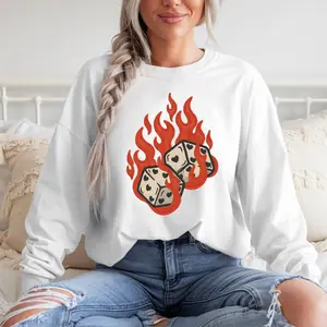 Flaming Dice Crewneck Sweatshirt | Retro Tattoo Style