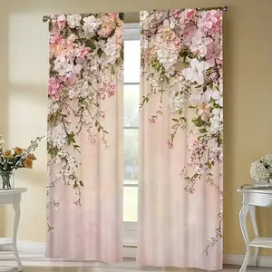 Flower Wall Print Curtains, Home Decoration Curtain, 2 Piece Set Modern Design, Durable Polyester Fabric, Ideal for Living Room and Bedroom Home Decor