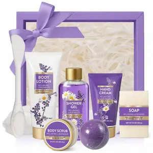 Bath Body Care Gift Sets for Women, 8 Pcs Lavender Scented Mother's Day Birthday Gifts for Mom, Relaxing Gift Baskets for Her