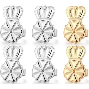 3 Pairs Earring Lifters,8MM Hypoallergenic Earring Backs for Droopy Ears,Adjustable Crown Earring Backs for Heavy Earring (8MM 2silver +1gold)