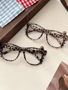 Kitty Cat Vintage Glasses Frame Leopard Print Y2K Style, Cute No Lens Photo Prop Accessory, Perfect for Casual Wear & Stylish Looks